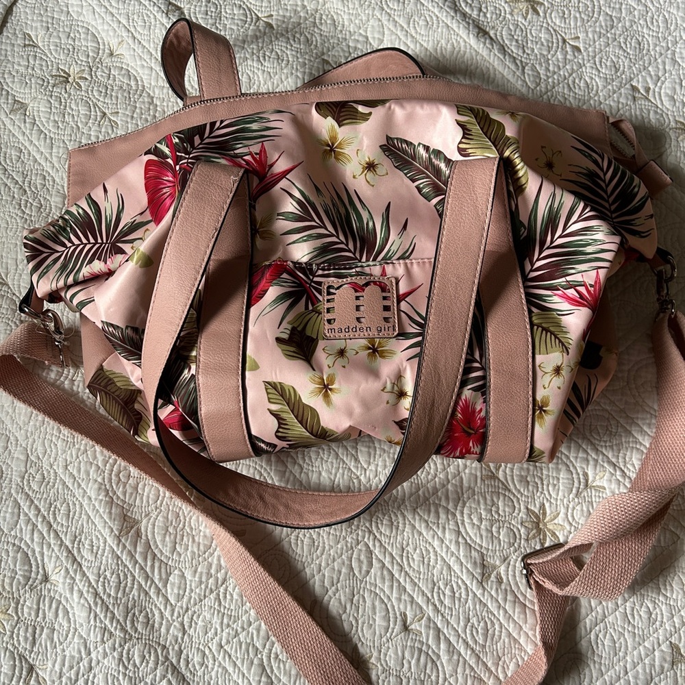Madden Girl Pink and Green Tropical Travel Bag